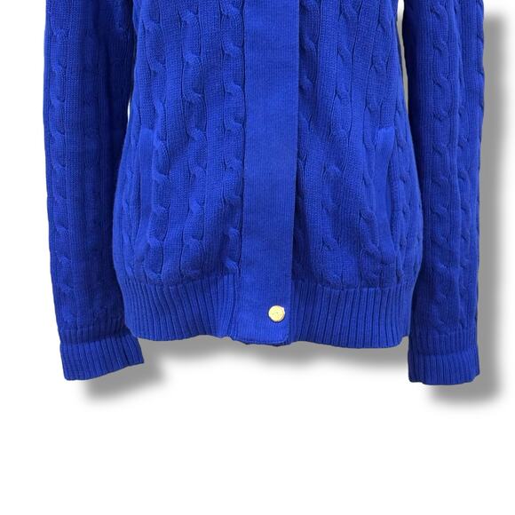 Ralph Lauren Women's Size L Blue Cable Knit Full Zip Cardigan Sweater Classic - Picture 5 of 8